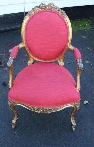 1960s Gilt Armchair Louis XV Style in Red (1 of 3)