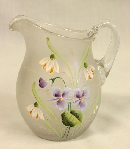 Antique Pretty Frosted Glass Decorated Jug (1 of 4)