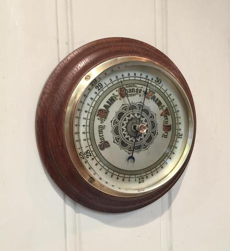 Edwardian Oak Aneroid Barometer c.1901 (1 of 8)