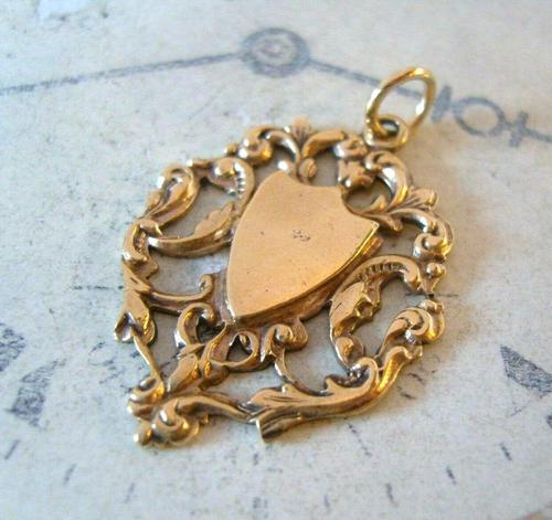 Antique Pocket Watch Chain Fob 1890s Victorian 12ct Rose Gold Filled Shield Fob (1 of 6)