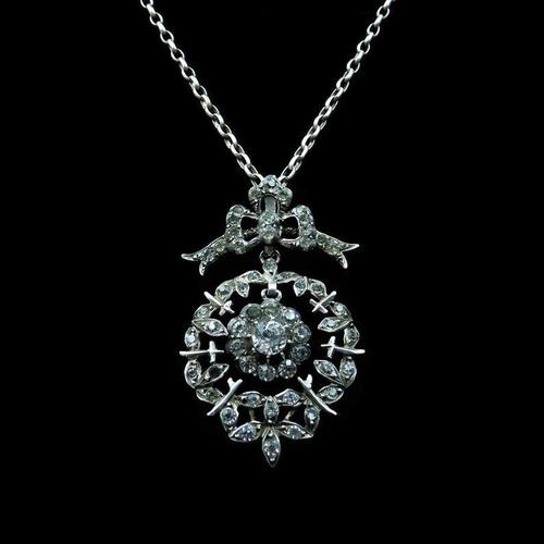 Antique Paste Bow Sterling Silver Drop Pendant and Chain Necklace (1 of 9) Antique Paste Bow Sterling Silver Drop Pendant and Chain Necklace (1 of 9)