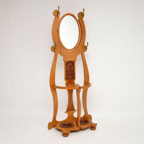 Antique Art Nouveau Light Oak Hall Stand (1 of 8)