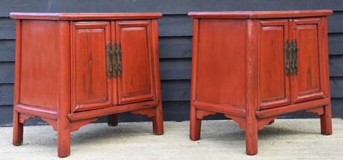 Excellent Pair of Chinese Red Lacquered Cabinets / Cupboards c.1900 (1 of 15) Excellent Pair of Chinese Red Lacquered Cabinets / Cupboards c.1900 (1 of 15)