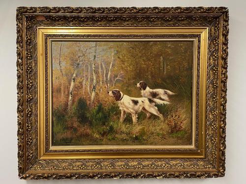 Gaston Corbier - Two Setters Woodland Setting - Oil on Canvas (1 of 4) Gaston Corbier - Two Setters Woodland Setting - Oil on Canvas (1 of 4)