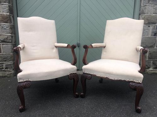 Pair of Antique Walnut Gainsborough Armchairs (1 of 8)