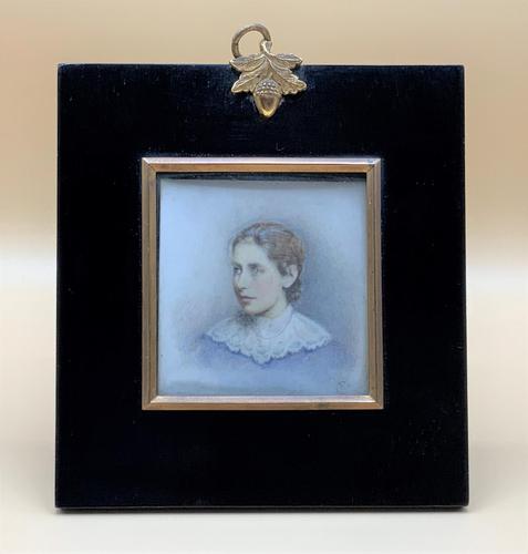 Lovely Edwardian Antique Miniature Watercolour Portrait Painting of Lady (1 of 8)