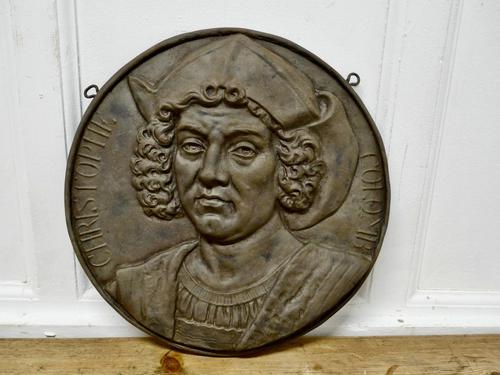 19th Century Cast Iron Portrait Plaque of Christoper Columbus 1451-1506 (1 of 7) 19th Century Cast Iron Portrait Plaque of Christoper Columbus 1451-1506 (1 of 7)