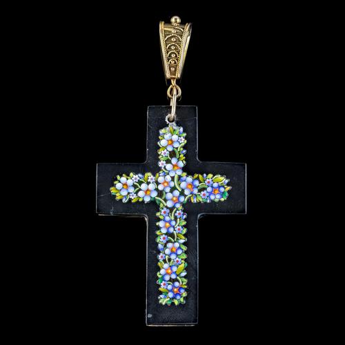 Antique Victorian Micro Mosaic Cross Pendant Forget Me Nots c.1860 Boxed (1 of 7) Antique Victorian Micro Mosaic Cross Pendant Forget Me Nots c.1860 Boxed (1 of 7)