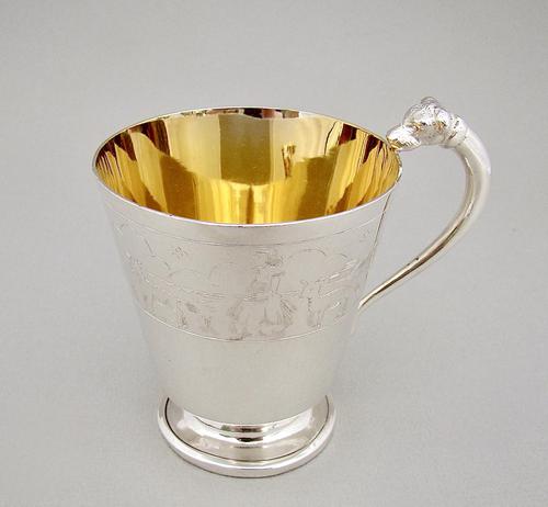 Rare Art Deco Silver "Nursery Rhyme" Christening Mug by Charles S Green, Birmingham 1936 (1 of 5)