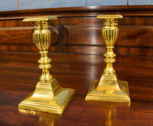 Pair of Short, Cast Brass Neoclassical Candlesticks. Regency Period c.1820 (1 of 4)