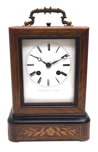 Fine French Officers 8-day Mantel Clock – Rosewood Case With Satinwood Inlay (1 of 13)