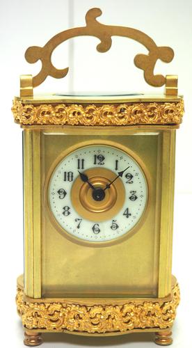 Rare Antique French 8-day Carriage Clock Serpentine Case Fleur De Lis Decorations (1 of 10) Rare Antique French 8-day Carriage Clock Serpentine Case Fleur De Lis Decorations (1 of 10)