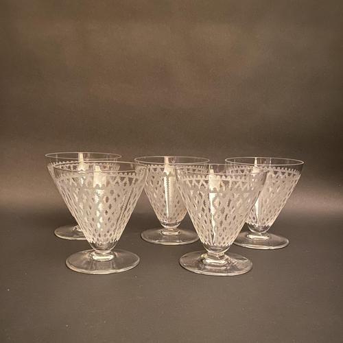 Five Art Deco Baccarat Etched Fine Crystal Glasses (1 of 3) Five Art Deco Baccarat Etched Fine Crystal Glasses (1 of 3)