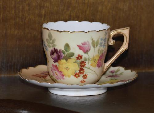 Royal Worcester Hand Painted Blush Ivory Miniature Cup and Saucer 1898 (1 of 6)