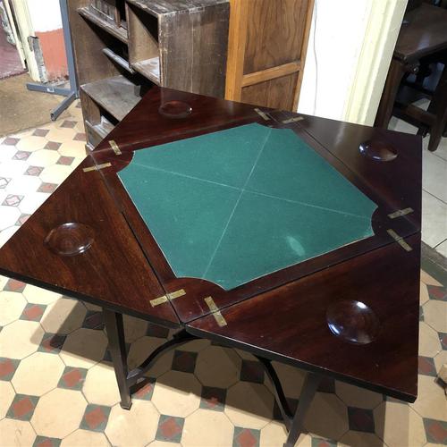 Antique Mahogany Card Table Games Table with Folding Envelope Swivel