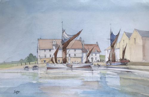 Original watercolour 'Norfolk wherries at Pin Mill' by Aubrey Sykes.1910-1995 (1 of 1) Original watercolour 'Norfolk wherries at Pin Mill' by Aubrey Sykes.1910-1995 (1 of 1)
