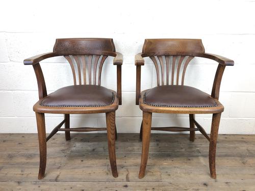 Pair of Early 20th Century Oak & Leather Desk Chairs (1 of 10)