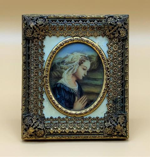 Fabulous early 1900s Italian Miniature Oil Portrait Painting - Stunning Frame!' (1 of 11)