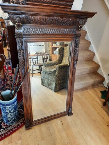 Victorian Gothic Flemish Carved Oak Floor Mirror (1 of 7)