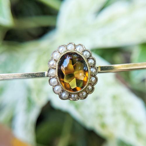 Edwardian 9ct Gold Citrine & Pearl Cluster Bar Brooch (1 of 6) Edwardian 9ct Gold Citrine & Pearl Cluster Bar Brooch (1 of 6)