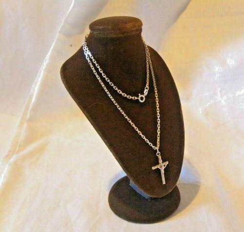 Vintage Silver 925 Necklace & Christian Crucifix Pendant 1970s 18" Length Nos (1 of 9)