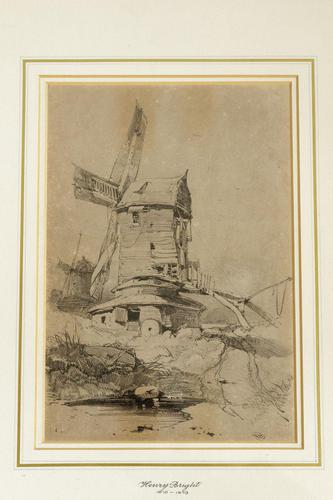 Norwich School Drawing of Norfolk Post Mill by Henry Bright (1 of 3)