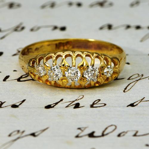 The Antique Edwardian Five Diamond Claw Set Ring (1 of 4) The Antique Edwardian Five Diamond Claw Set Ring (1 of 4)