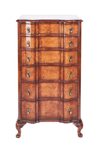 Queen Anne Revival Burr Walnut 7 Drawer Chest c.1920 (1 of 6)