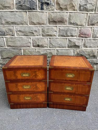 Pair of Brass Bound Mahogany Military Campaign Style Bedside Chest Drawers (1 of 11)