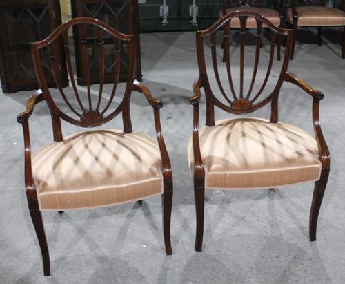 1960s Pair of Mahogany Shieldback Carver Chairs Pale Pink (1 of 3) 1960s Pair of Mahogany Shieldback Carver Chairs Pale Pink (1 of 3)