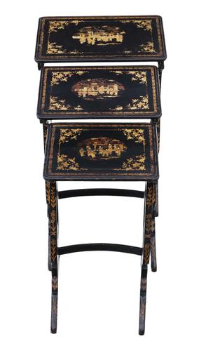 Victorian Chinoiserie Nest of Decorated Black Lacquer Tables (1 of 6) Victorian Chinoiserie Nest of Decorated Black Lacquer Tables (1 of 6)