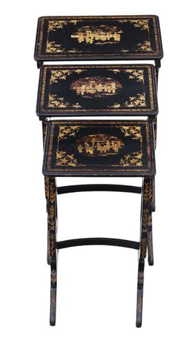 Victorian Chinoiserie Nest of Decorated Black Lacquer Tables (1 of 6)