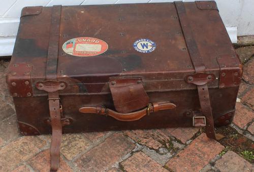 1910's Great Leather Storage Trunk with Cunard White Star Label (1 of 4)