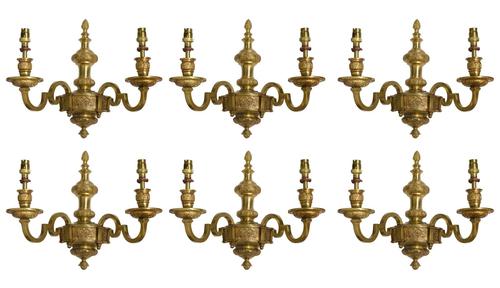 Set of 6 Gilt Metal Twin Branch Wall Lights (1 of 5) Set of 6 Gilt Metal Twin Branch Wall Lights (1 of 5)