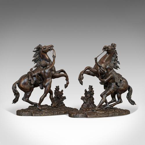 Antique, Pair, Marly Horses, French, Bronze, Equestrian, Statue, After Coustou (1 of 12)