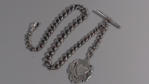 Edwardian sterling silver graduated albert fob pocket watch chain + heart medal 1902 (1 of 11) Edwardian sterling silver graduated albert fob pocket watch chain + heart medal 1902 (1 of 11)