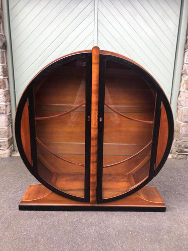 Art Deco Walnut & Ebonised Round Display Cabinet (1 of 11)