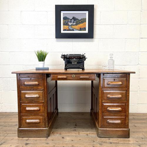 Antique Oak Pedestal Desk (1 of 10) Antique Oak Pedestal Desk (1 of 10)