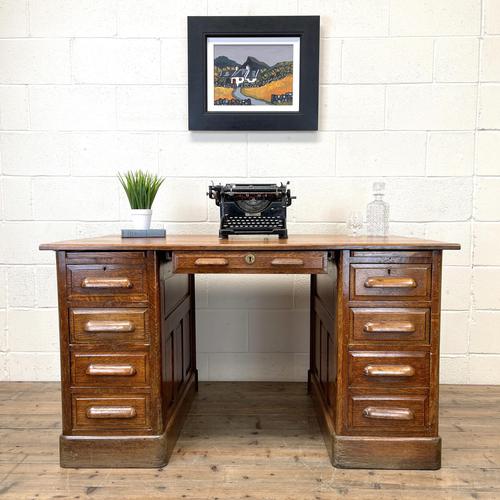 Antique Oak Pedestal Desk (1 of 10)