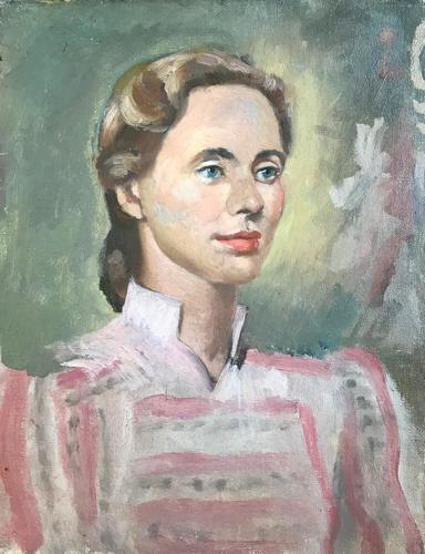 Original Oil on Canvas 'Portrait of a Young Woman' by Toby Horne Shepherd c.1960 Authenticated on the Reverse by Wife (1 of 2) Original Oil on Canvas 'Portrait of a Young Woman' by Toby Horne Shepherd c.1960 Authenticated on the Reverse by Wife (1 of 2)