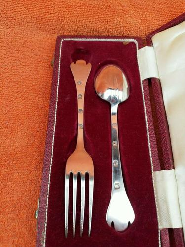 Vintage Sterling Silver Hallmarked Cased Spoon Fork 1970 Sheffield Travis, Wilson & Co Ltd (1 of 8)