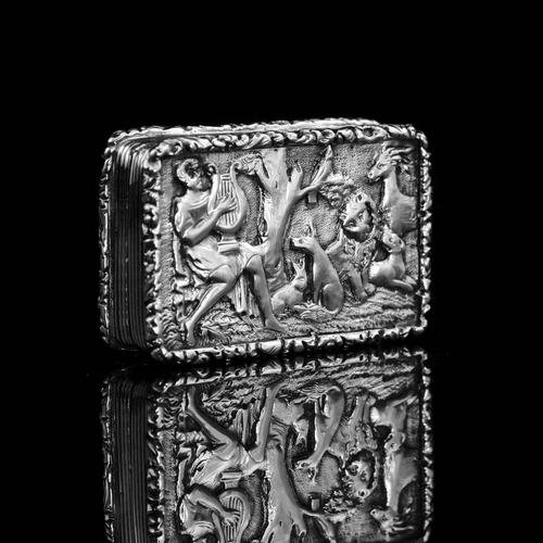 Rare Antique Georgian Solid Silver Vinaigrette Figural Scene with Animals & Harp "Orpheus Enchanting Animals"- Joseph Taylor 1827 (1 of 18)