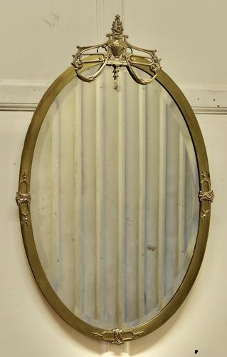 Long Oval Art Deco Gilt Brass Wall Mirror (1 of 4)