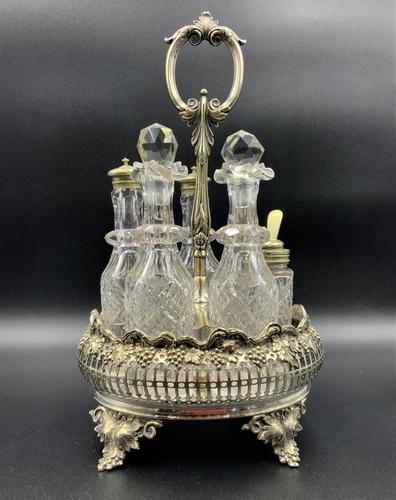 Fabulous Quality 19thc Victorian Silver Plated Cruet Set Inc 5 Cut Glass Bottles (1 of 12)