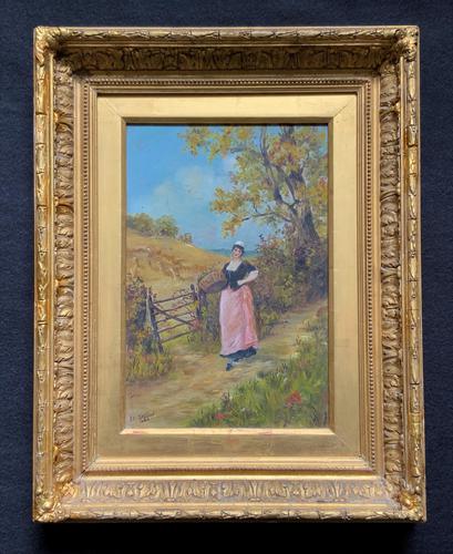 'R.M Stewart' Original 19thc Harvesting Maid Oil Portrait Painting - Dated 1886 (1 of 12) 'R.M Stewart' Original 19thc Harvesting Maid Oil Portrait Painting - Dated 1886 (1 of 12)