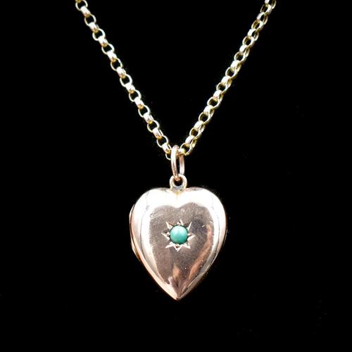 Antique Turquoise Heart 9ct 9K Gold Locket and Chain Necklace (1 of 10) Antique Turquoise Heart 9ct 9K Gold Locket and Chain Necklace (1 of 10)