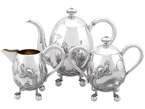 Chinese Export Silver Three Piece Tea Service - Antique c.1920 (1 of 15) Chinese Export Silver Three Piece Tea Service - Antique c.1920 (1 of 15)