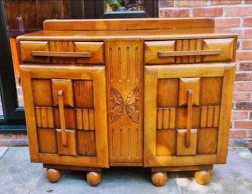 Art Deco Oak Wood Sideboard with Ball Feet (1 of 9)