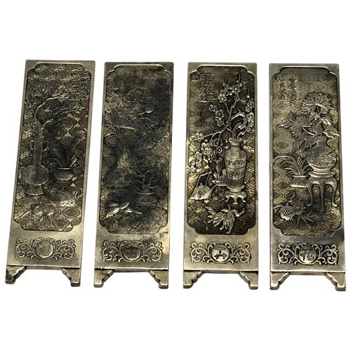 Set of 4 Antique Chinese Silver Zu Yin Hallmarked Scroll Weight Plaques Guangxu (1 of 12) Set of 4 Antique Chinese Silver Zu Yin Hallmarked Scroll Weight Plaques Guangxu (1 of 12)