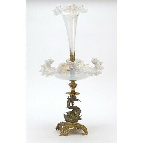 19th Century Opaline Glass & Gilt Bronze Dolphin Centrepiece (1 of 5) 19th Century Opaline Glass & Gilt Bronze Dolphin Centrepiece (1 of 5)
